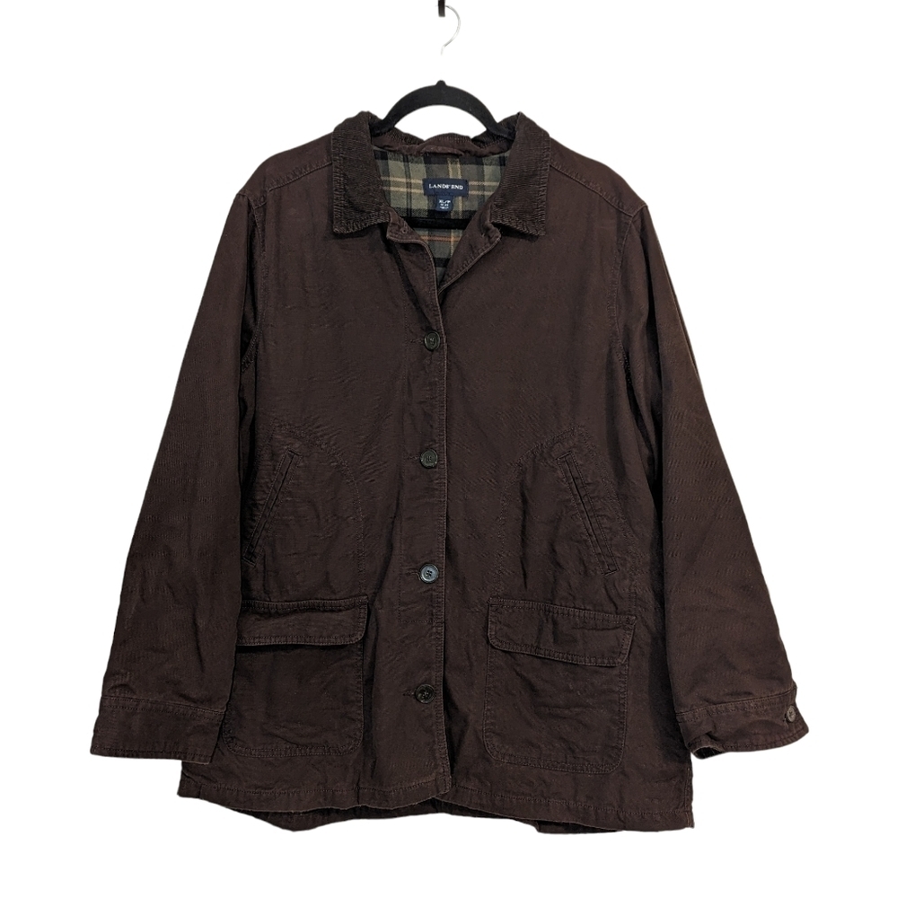 Lands' End Womens Heavyweight Utility Plaid Lined Button Down Jacket Size XL